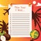 Travel list planner vector illustration with with palm trees, coconuts, glope and plane. Let s travel. To do list