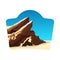 Travel logo concept with vasquez rocks, blue sky