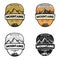 Travel logo design concepts. Monochrome, retro colors, line, silhouette styles. Mountain adventure badge, travel logo