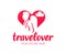 Travel lover, tourist with a backpack in the heart, logo design. Tourism, journey and traveling, vector design