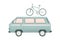 Travel minivan and bicycle on the trunk