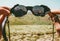 Travel mountains through sunglasses vision conceptual landscape