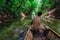 Travel by native style canoe in africa forest