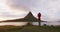 Travel nature photographer tourist taking photo using camera on Iceland