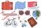 Travel Objects Collection, Suitcase, Map, Camera, Airplane, Sunglasses, Globe, Bicycle, Passport, Time to travel, Summer