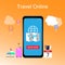 Travel Online Design Template, E-Ticket Concept, Booking Ticket on SmartPhone, Used For InfoGraphic, Web advertising