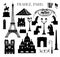 Travel Paris icon set. Famous places of France silhouettes