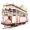 Travel pink train watercolor illustration, travel clipart