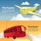 Travel by Plane and Bus. Paper Cut Out Tourism Banner