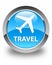 Travel (plane icon) glossy cyan blue round button