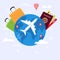 Travel Planning. Passport, airplane ticket, world map