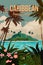 Travel poster Caribbean tropical island resort vintage