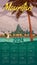 Travel poster Mauritius tropical island resort vintage