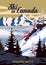 Travel poster Ski in Canada resort vintage. Canada winter landscape travel card