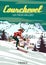 Travel poster Ski Courchevel resort vintage. France winter landscape travel card