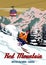 Travel poster Ski Red Mountain resort vintage. Canada winter landscape travel card
