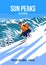 Travel poster Ski Sun Peaks resort vintage. Canada winter landscape travel card