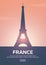 Travel poster to France. Landmarks silhouettes. Vector illustration.