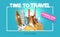 Travel promo banner with discount. Time to travel inspirational promo poster. Vector illustration