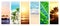 Travel and relax concept. Set of vertical banners with palm, sand and ocean waves