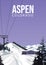 Travel resort Aspen Ski poster vintage. Colorado USA winter landscape travel card