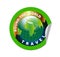 Travel Round the World Symbol with Green Earth Symbol Label