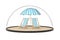 Travel Safety Concept. Two Beach Relax Pool Chairs with Sunshade under Glass Bell Dome. 3d Rendering