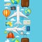 Travel seamless pattern. Traveling background with tourist items