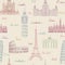 Travel seamless pattern. Vacation in Europe wallpaper. Travel to