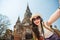 Travel selfie Asian woman in Ayutthaya village