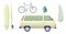 Travel set minivan, bicycle, backpack, surfboard