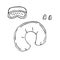 Travel set  vector doodle illustration  sleep mask  earplugs  Inflatable pillow