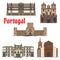 Travel sight of portuguese architecture icon set