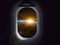 Travel Space Commercial concept. Airplane or spaceship window looking earth planet