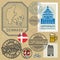 Travel stamps or symbols set, Denmark, Copenhagen theme