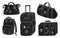 Travel suitcase bag stamp press line set luggage baggage backpack traveller hiking printing vector