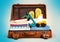 Travel suitcase with beach hat, flip-flops and