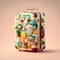 Travel suitcase with many stickers. Generative AI