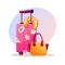 Travel suitcase, travel pillow and handbag vector cartoon illustration. Luggage bags for summer voyage.