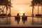 travel sunset vacation swimming back honeymoon relax pool couple romantic. Generative AI.