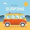 Travel Surfing Coach Bus on Summer Beach