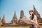 Travel Thailand Ayutthaya tourist woman on Asia