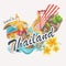 Travel Thailand landmarks with cute elements. Thai vector icons.