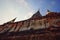 Travel Thailand - Pagoda and brick wall in Wat Yai Chaimongkol on blue sky and cloud background,