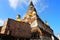 Travel Thailand - Pagoda and brick wall in Wat Yai Chaimongkol on blue sky and cloud background,