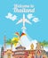 Travel Thailand poster. Thai vector icons.