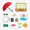 Travel things vector icons, baggage items to travelling, journey planning