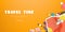 Travel time. Horizontal advertising banner on theme travel, vacation. Preparing for journey. Orange backdrop with things