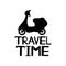 Travel time text and black moped icon.
