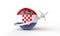 Travel to Croatia concept. Airplane flying around flag. 3D Rendering.